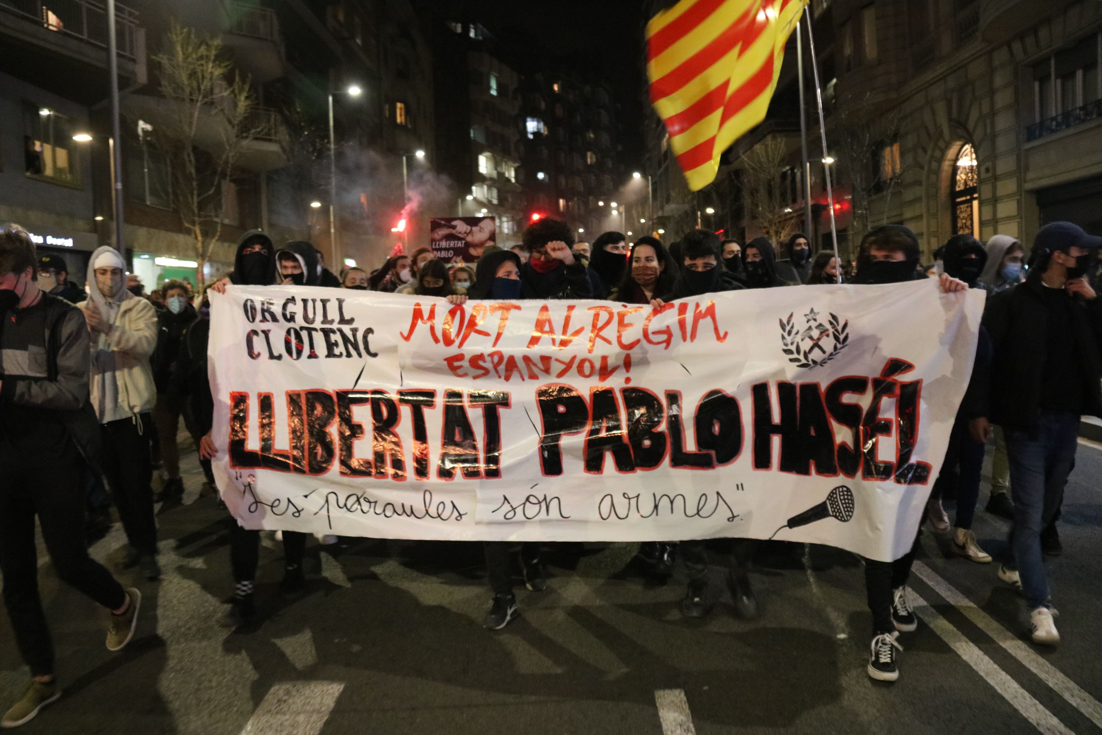 Manifestació per la llibertat de Pablo Hasél, dimarts passat a Barcelona. Foto: ACN