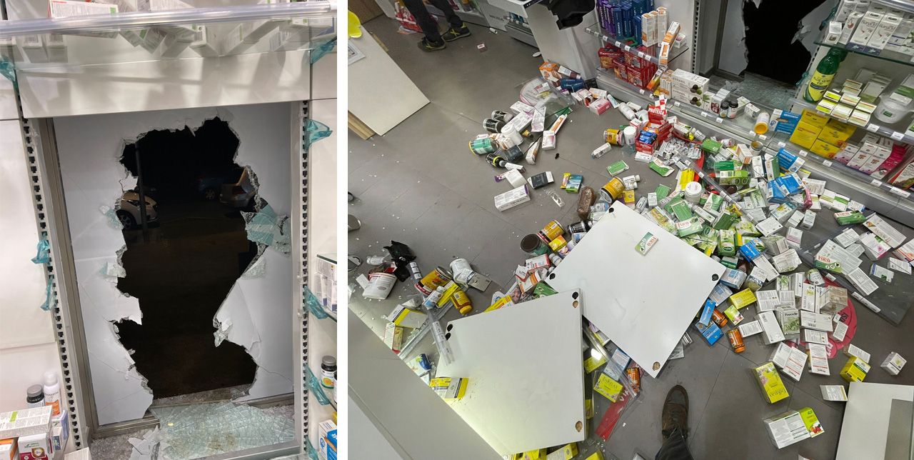 Destrozos provocados por los ladrones a la farmacia Ver Alegre
