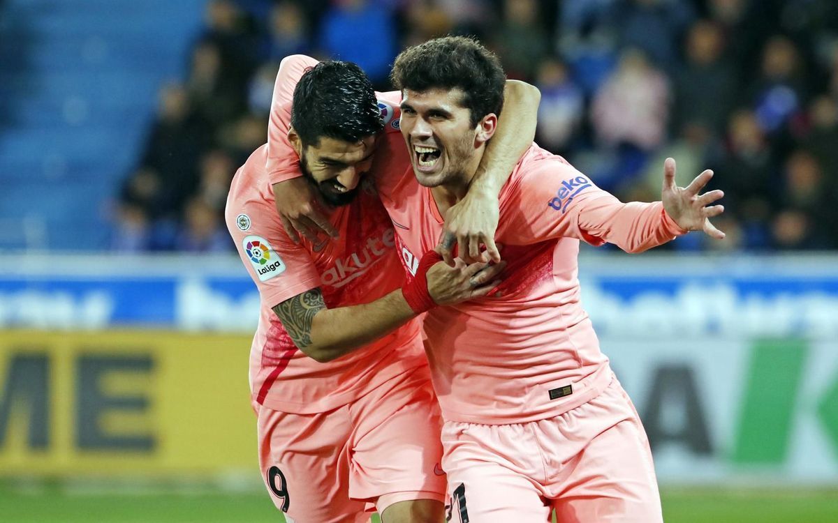 Aleñá, celebrando un gol en 2019. Foto: FC Barcelona