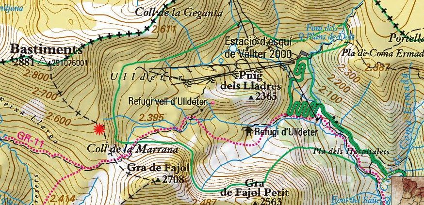 El alud se ha producido al cuello de la Marrana, a un kilómetro del refugio de Ulldeter, en el Ripollès El alud se ha producido al cuello de la Marrana, a un kilómetro del refugio de Ulldeter, en el Ripollès