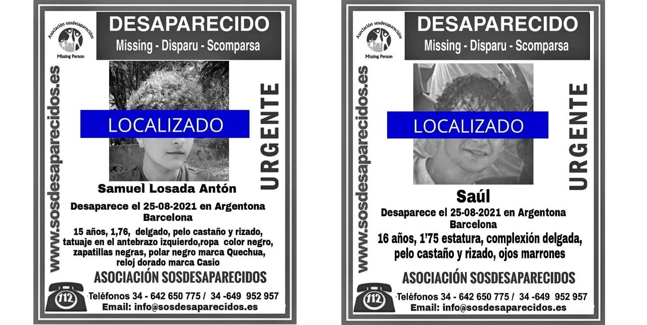 Cartell dels dos joves desapareguts a Argentona. Foto: SOSDesaparecidos