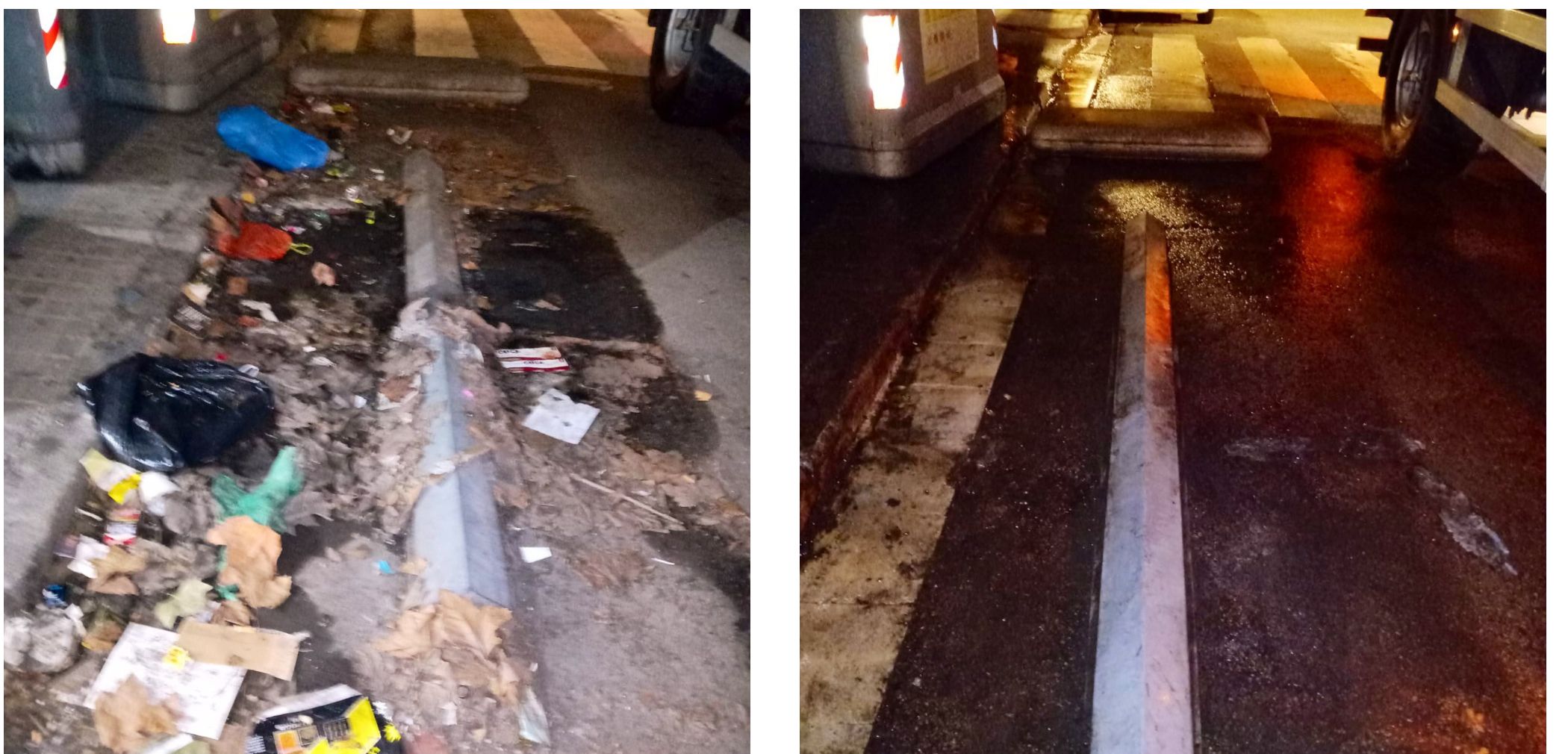 Una área de contenedores, antes y después de la limpieza. Fotos: Ayuntamiento de Mataró