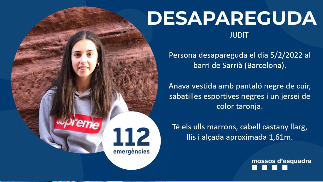 El cartel compartido por los Mozos sobre la desaparición de la Judit, que ha sido localizada a Mataró