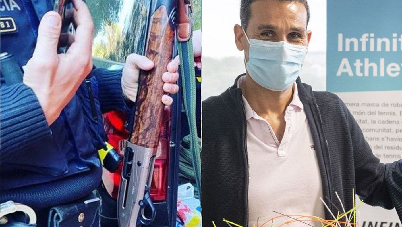 Francesc Jiménez, víctima en el vareo de jabalíes que acabó en tragedia, y la arma que disparó el cazador