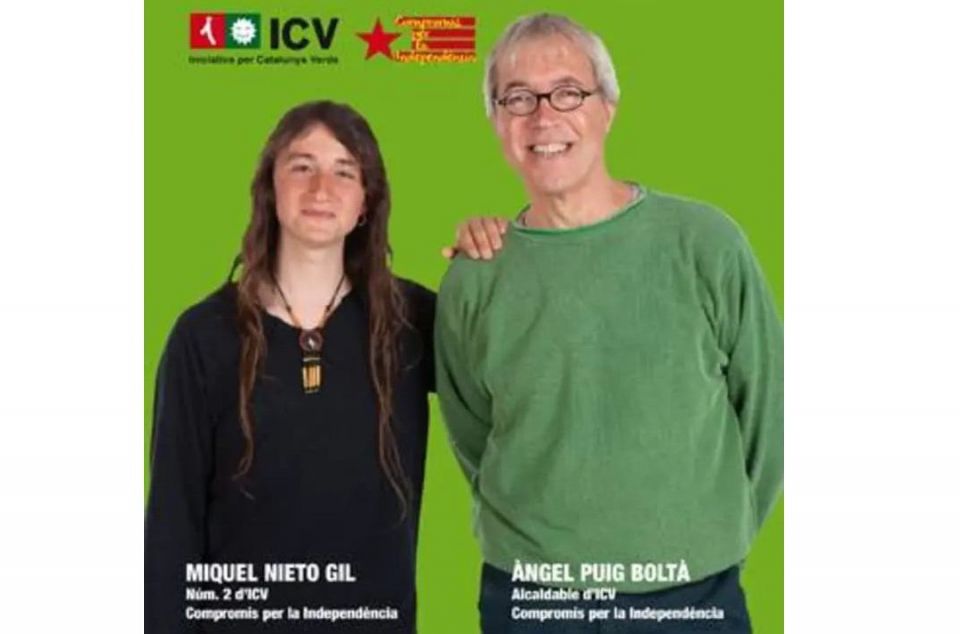 Nieto i Puig en una imatge de campanya electoral d'ICV del 2015, on van ser número 2 i 1 respectivament Nieto i Puig en una imatge de campanya electoral d'ICV del 2015, on van ser número 2 i 1 respectivament