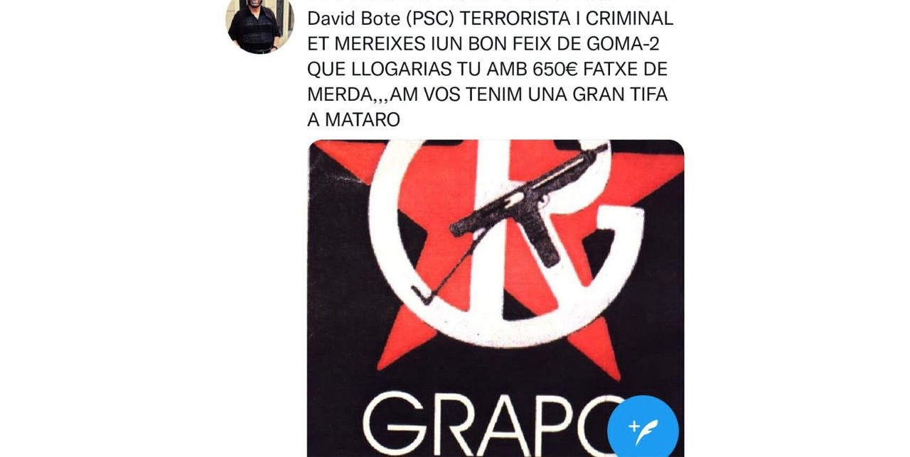 El missatge a Twitter que demanava "un bon feix de goma 2” a l'alcalde de Mataró