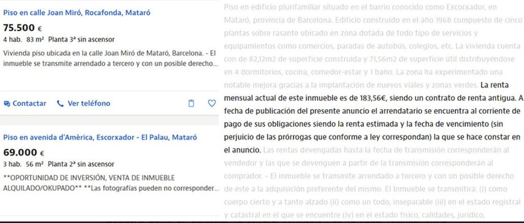 Immobles llogats i ocupats, a la venda a Mataró Immobles llogats i ocupats, a la venda a Mataró