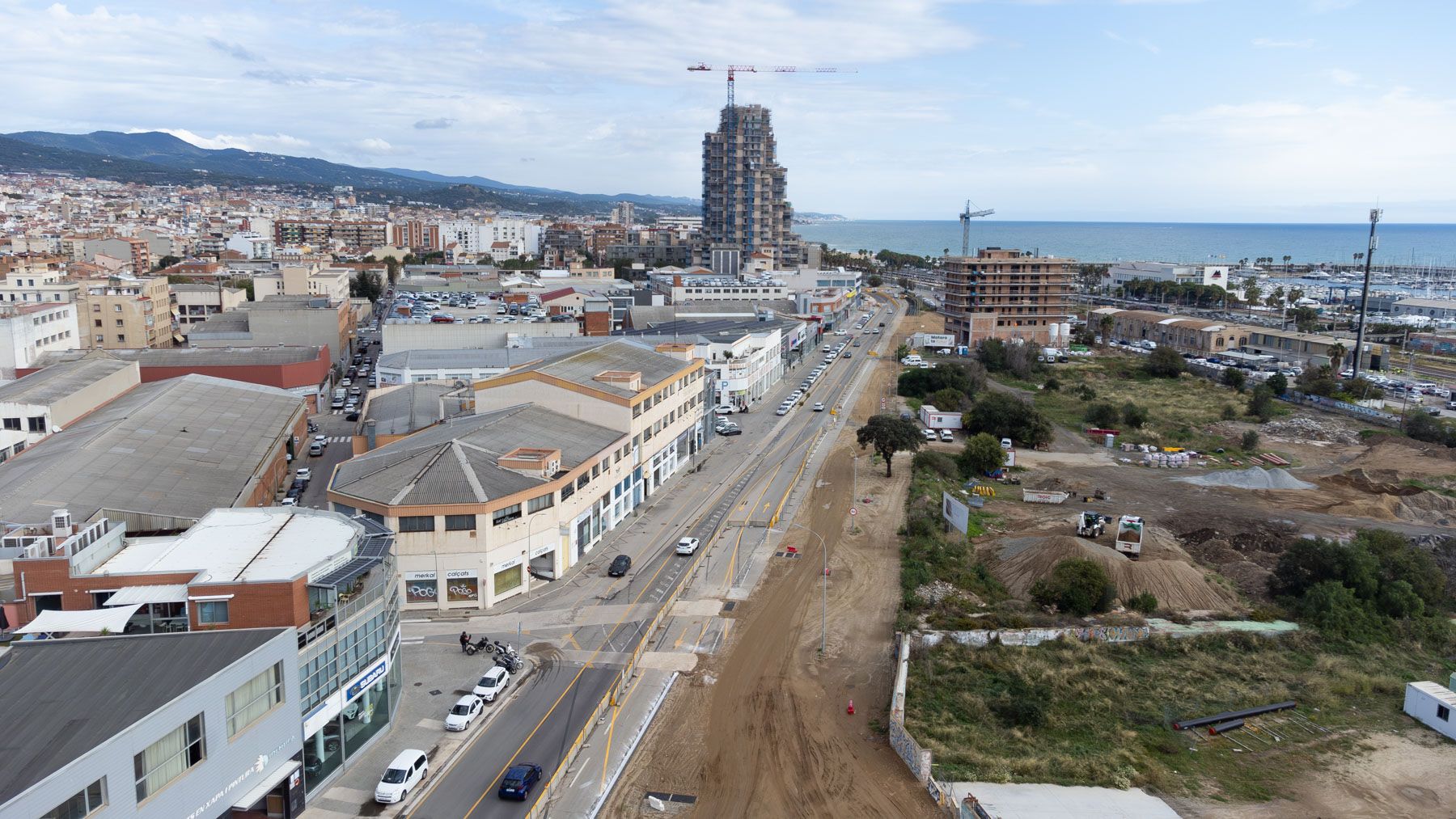 Vista aèria del tram de l'avinguda Maresme que quedarà tallat per les obres del TubVerd Foto: R.Gallofré