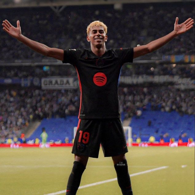 Lamine Yamal després de marcar el golàs al derbi. Foto. LFP Lamine Yamal després de marcar el golàs al derbi. Foto. LFP
