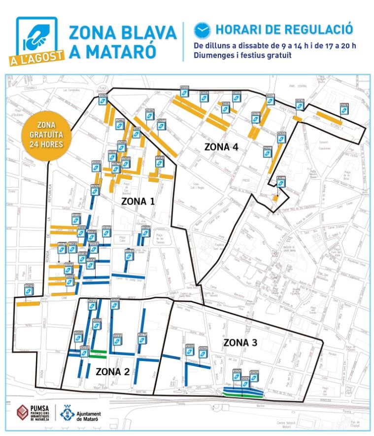 El mapa de la zona blava a l'agost, a Mataró El mapa de la zona blava a l'agost, a Mataró