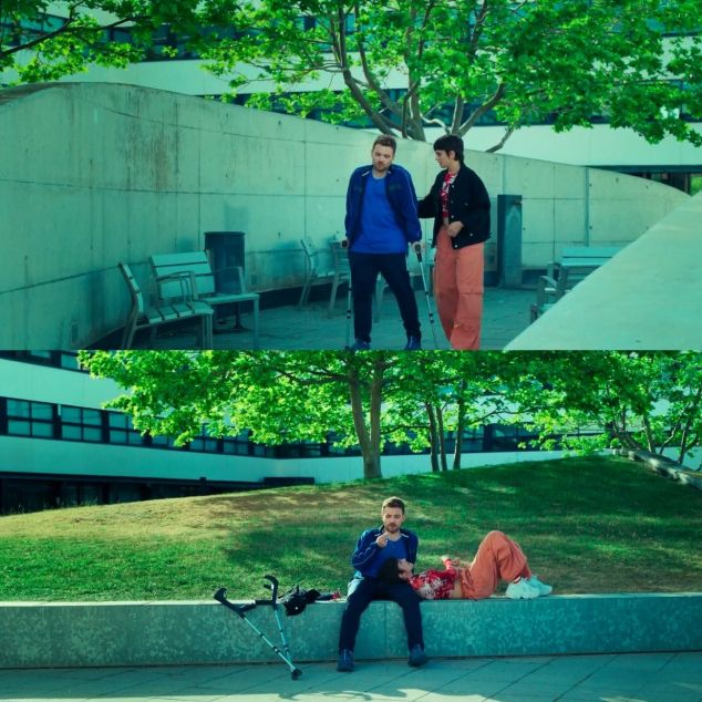 Verónica Echegui y Adam Jezierski, en una escena de la película "Yo no soy esa" rodada en el patio de la universidad del TecnoCampus Verónica Echegui y Adam Jezierski, en una escena de la película "Yo no soy esa" rodada en el patio de la universidad del TecnoCampus