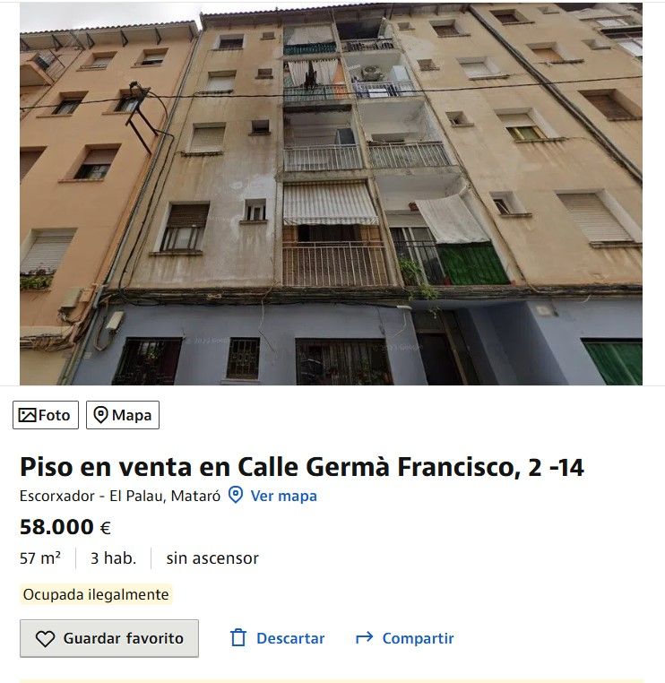 Anunci de pis ocupat en venda a Mataró