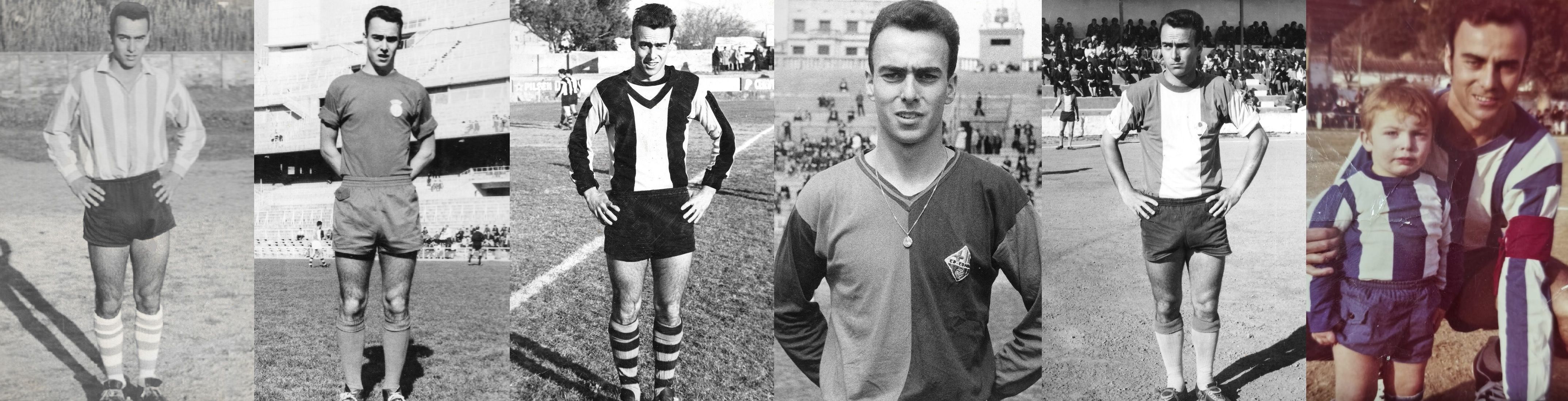 Mariano Roy, amb les samarretes de la Penya X, Selecció Catalana juvenil, CD Mataró, CD Condal, Maó i Blanes. Font: arxiu família Roy