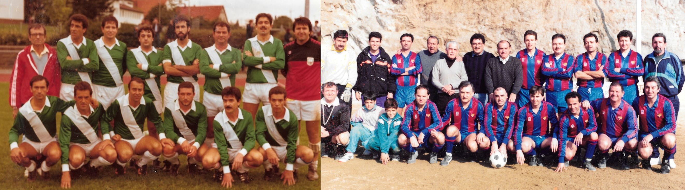 A l'esquerra, una selecció de la Penya Laru. A la dreta, el Barca, l'equip d'en Mariano Roy. Font: arxiu família Roy