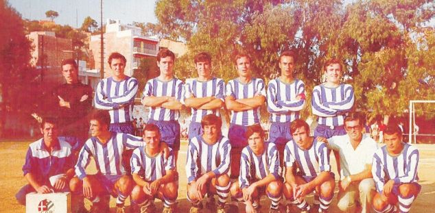 Una alineació del CD Blanes, on Mariano Roy va jugar nou temporades i es va retirar. Font: arxiu família Roy