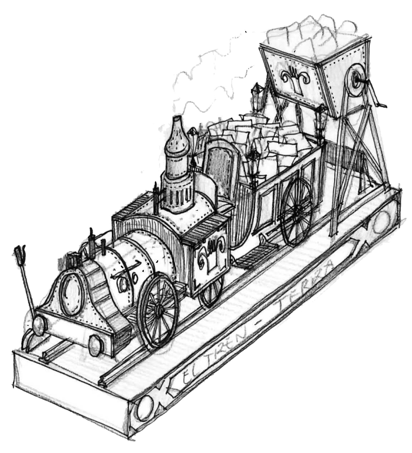 El tren, en un esbozo