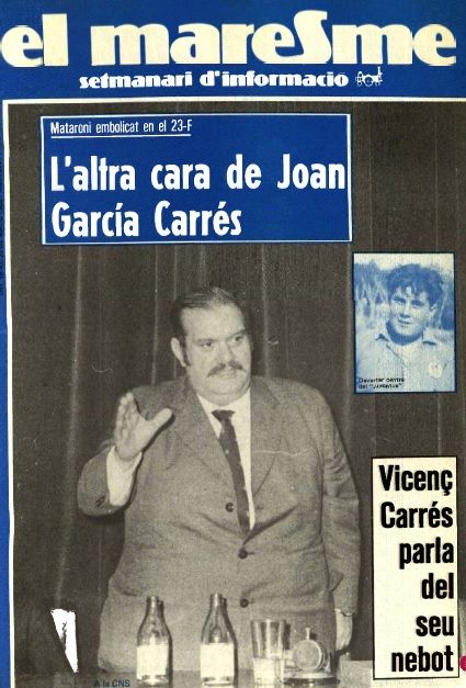 Portada del setmanari "El Maresme" dedicada a García Carrés. Font: El Maresme, 19 de març de 1982