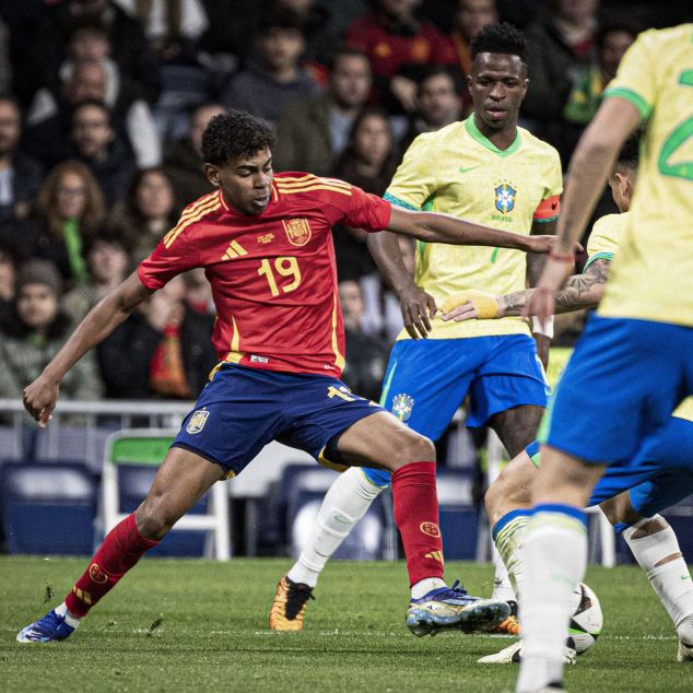 Lamine Yamal en acció contra Brasil. Foto: RFEF