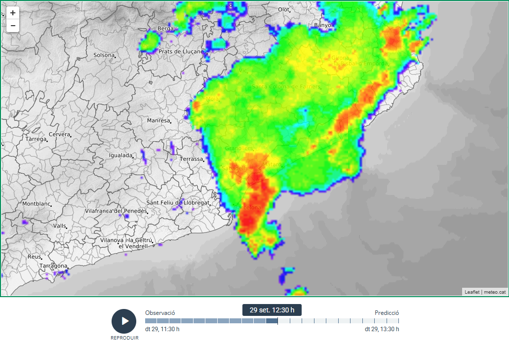 Precipitació al Maresme segons el radar del Meteocat