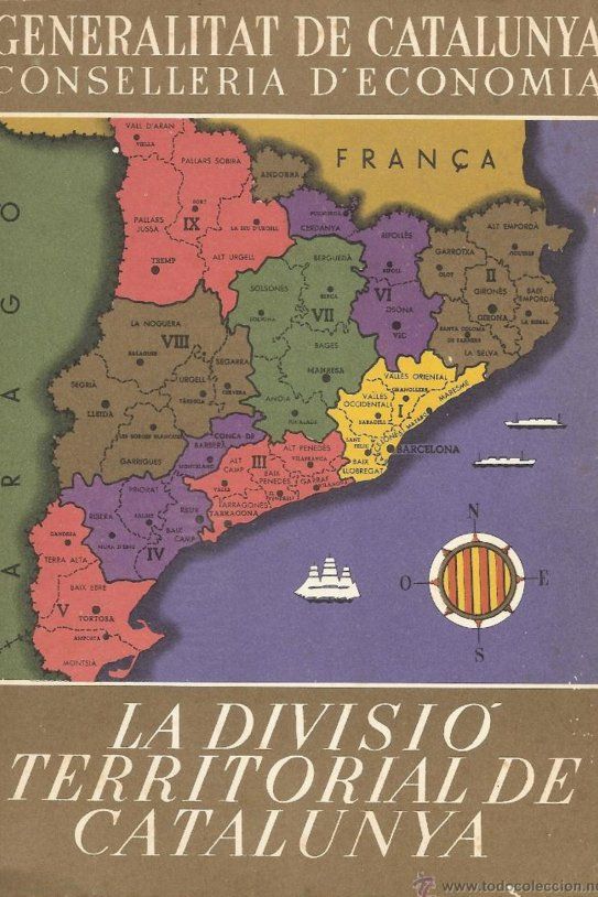 Mapa de la Divisió Territorial de Catalunya, impulsada l'any 1931 i aprovada el 27 d'agost de 1936 en plena Guerra Civil Mapa de la Divisió Territorial de Catalunya, impulsada l'any 1931 i aprovada el 27 d'agost de 1936 en plena Guerra Civil