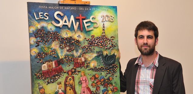 L'artista Pol Codina amb el cartell de Les Santes 2013 L'artista Pol Codina amb el cartell de Les Santes 2013