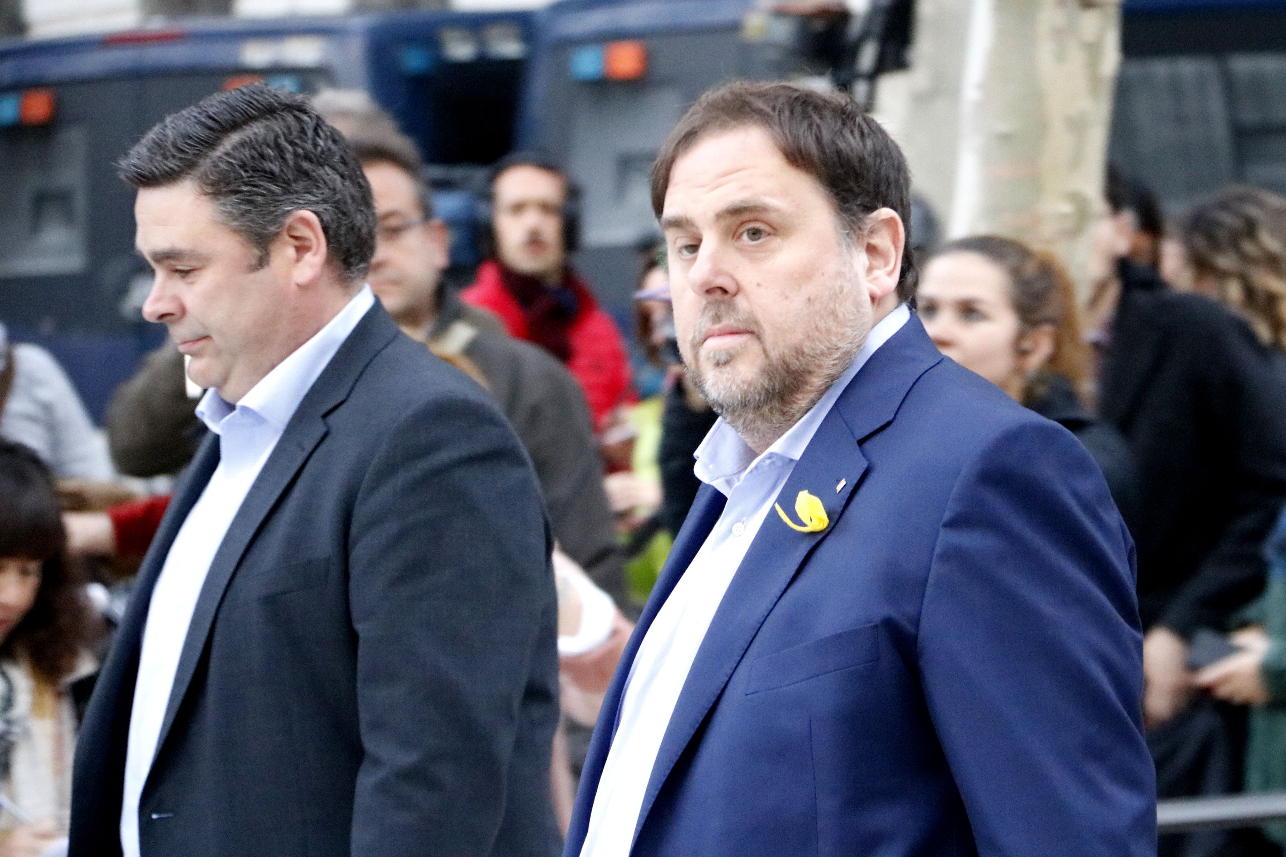 El vicepresidente destituido Oriol Junqueras, al llegar a la Audiencia Nacional. Foto: ACN