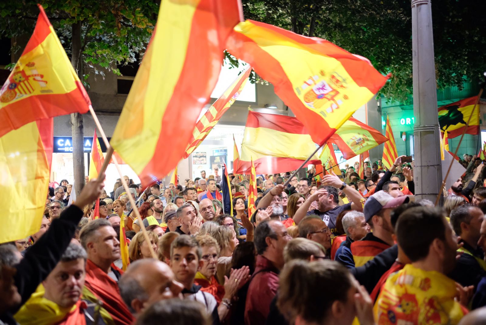 Los manifestantes ante el Ayuntamiento, el pasado sábado. Foto: R. G.