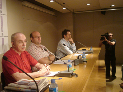 Un moment de la roda de premsa d'aquest migdia a Barcelona