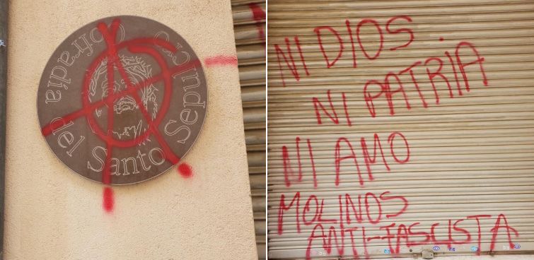 Pintades a la façana de la seu del Sant Sepulcre
