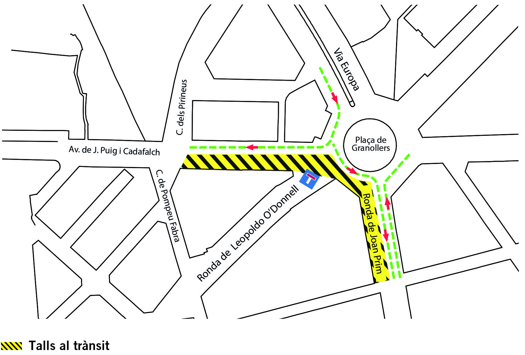 Mapa del corte de tránsito. Foto: Ayuntamiento de Mataró