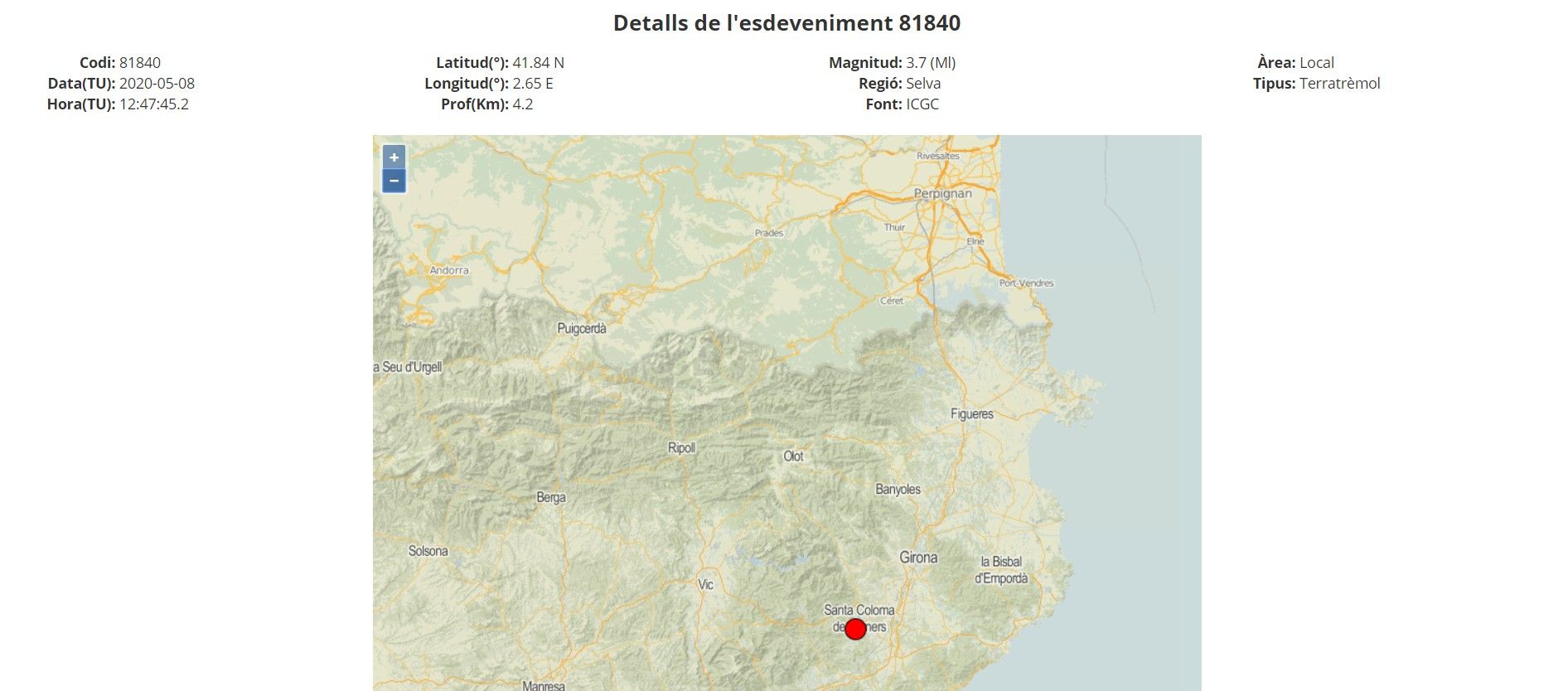 El terratremol, según el registro del Instituto Cartográfico